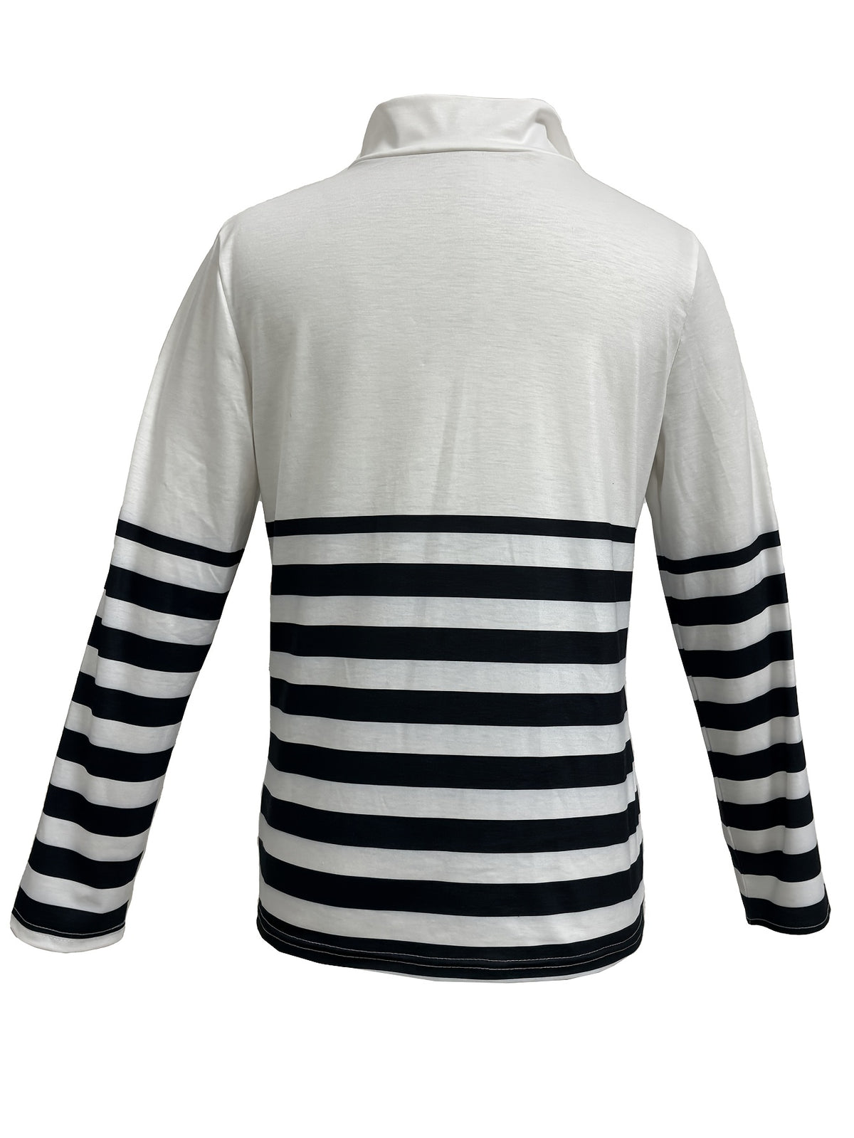Striped Print Long Sleeve Zip Up Stand Collar T-Shirt Women Casual Top – Black Bars Red Blue Light Green Stripes S-XXL