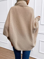 Batwing Sleeve Open Front Shawl Collar Cardigan Women Loose Knit Sweater Coat – Khaki Solid Color Lightweight Layering Outerwear