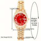 Men's Rhinestone Quartz Watch Necklace Bracelet Gift Set 3 or 4 Piece – Cross Necklace Jewelry Set for Men Football Fan Gear Birthday Holiday Gift Silver Gold