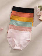 6-Pack Ribbed Thong Panties – Women's Soft Breathable Mid-Waist Triangle Underwear, Rib-Knit Texture, Solid Colors, Maternity-Friendly Everyday Panties