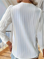 Women's Elegant Lace Texture V-Neck Short Sleeve Blouse Lightweight Breathable Spring Summer Casual Shirt Machine Washable White S-XXL