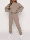 Women's 2 Piece Sweatshirt Pants Set Crew Neck Pullover Elastic Waist Drawstring Jogger Casual Lounge Suit Beige Grey Black Navy Coffee S-XXL