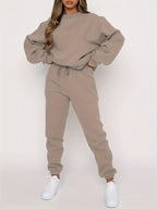 Women's 2 Piece Sweatshirt Pants Set Crew Neck Pullover Elastic Waist Drawstring Jogger Casual Lounge Suit Beige Grey Black Navy Coffee S-XXL