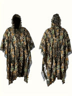 3D Maple Leaf Camouflage Ghillie Suit with Net Hood - One Size Fits S-XL Camo Hunting Suit for Deer Turkey Hunting Bird Watching Airsoft Paintball Survival Games Wildlife Photography (Fern Green)
