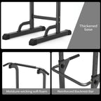 Adjustable Height Power Tower Dip Station – Multi-Function Pull Up Bar, Strength Training Workout Station for Home Gym – Black T055KX, No Backrest & Red T055CDU Models