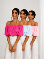 Off Shoulder V-Neck Blouse Women Short Sleeve Solid Color Sexy Summer Top | Vacation Party Casual Wear Multiple Colors XS-L