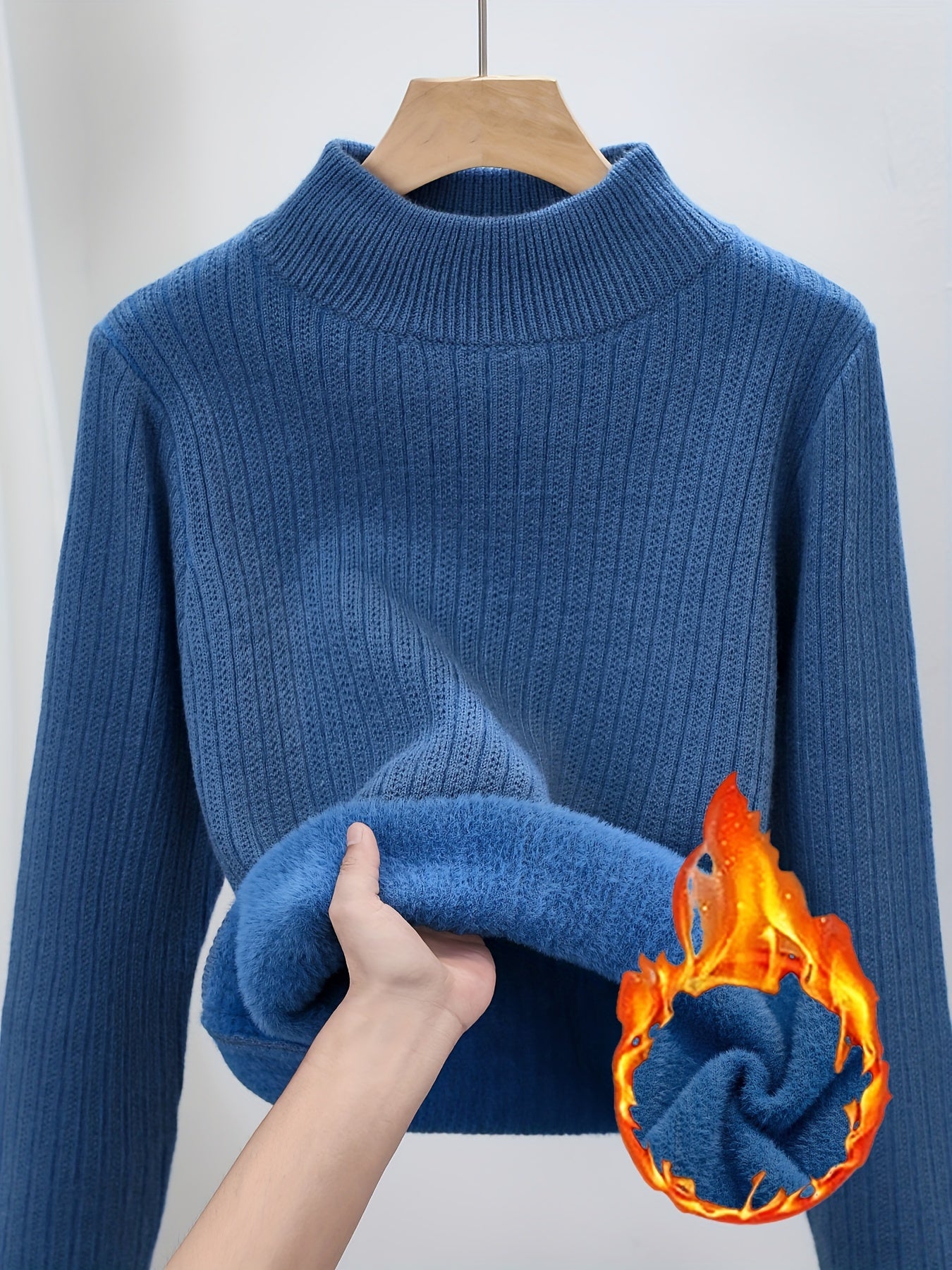 Women's Fleece Lined Turtleneck Sweater Thick Warm Pullover - Semi-High Neck Seamless Knit Sweater Fall Winter Inner Layer Top, 11 Colors S-XL