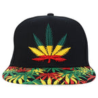Rasta MJ Leaf 3D Embroidered Flat Bill Snapback Cap – Hip Hop Reggae Hat, Adjustable Snapback, One Size Fits Most, Unisex Streetwear Baseball Cap