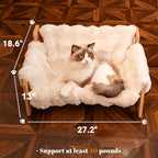 Elevated Pet Sofa Bed Solid Wood Dog Cat Lounge Chair with Bamboo Mat Modern Pet Furniture for Small Medium Dogs Cats Sturdy Stylish Gray White