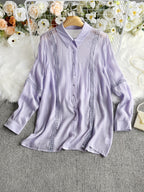 Women's Lace Patchwork Button-Up Long Sleeve Shirt Elegant Semi-Sheer Blouse White XS S M L XL XXL Vacation Date Office Fashion Top