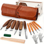 Wood Carving Knife Set PU Case 15-23 Piece Whittling Kit Chisel Hook Detail Geometric Knife Safety Gloves Leather Strop Basswood Block Art Craft Gift