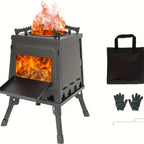 Portable Wood Burning Camp Stove with BBQ Scissors - Lightweight Outdoor Hiking Cookstove & Picnic Grill Set for Travel Camping