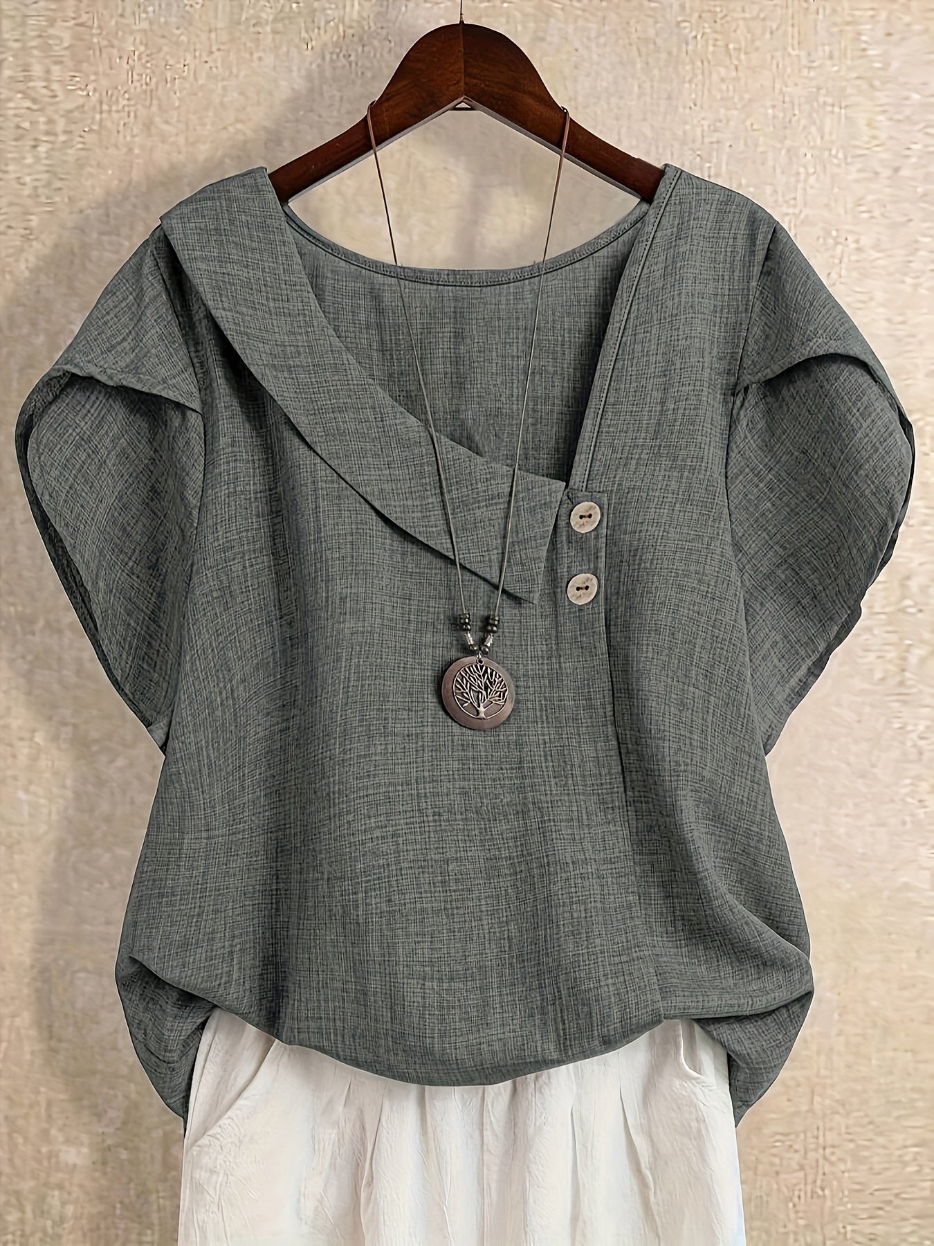 Women's Solid Color Asymmetric Neck Fashion Shirt Summer Tops Elegant Casual Blouse 100% Polyester S-XXL