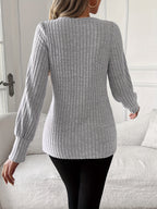 Lace Trim Long Sleeve T-Shirt Women Round Neck Elegant Casual Tops Soft Lightweight Blouse Pink Grey Blue S-XXL US Warehouse