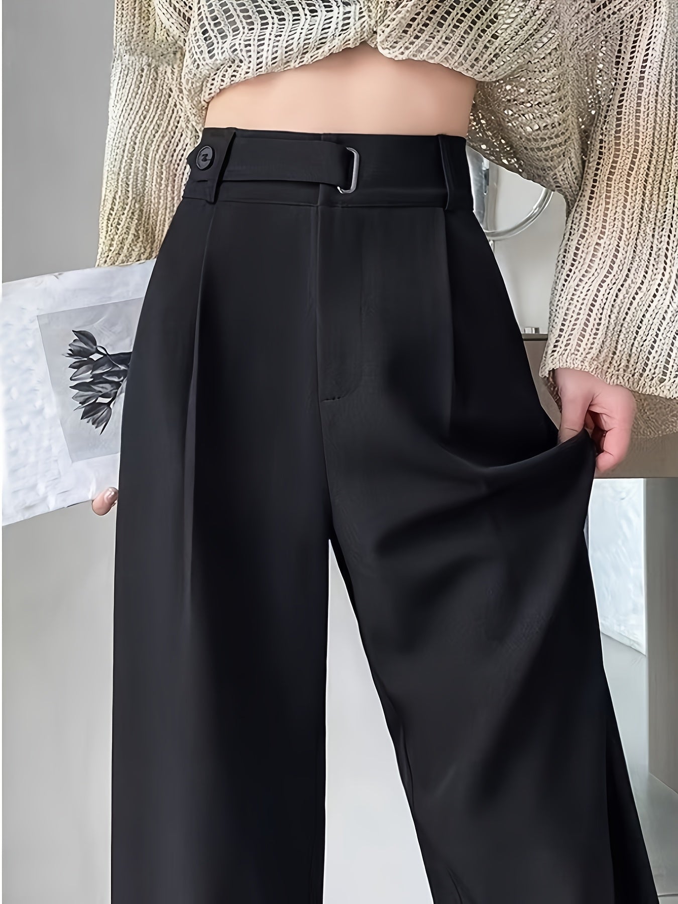 Women's High-Waist Wide-Leg Suit Pants Draped Straight-Leg Trousers Slim Fit Workwear Pants Belt-Free Office Casual Spring Summer Autumn Black Grey Apricot Champagne Wheat S-XXL
