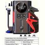 7-in-1 Portable Car Jump Starter 10000mAh – Multi-Functional Emergency Battery Booster with LED Emergency Light for Gas (2.64 Gal) & Diesel (2.38 Gal) Engines, Car Emergency Tool Kit
