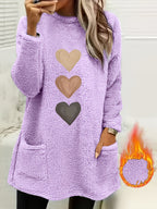 Women's Heart Print Sweatshirt Long Sleeve Fleece Lined Pullover Casual Crewneck Fall Winter Sweatshirt for Women S-XXL Multiple Colors