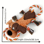 Large Squeaky Plush Dog Toys with Pull Rope & Crinkle Ears for Aggressive Chewers – Interactive Tug of War Chew Toys for Small, Medium & Large Dogs, Bear, Lion & Leopard Designs