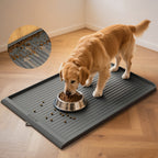 Waterproof Pet Feeding Mat 36"x24" Large Non-Slip Dog & Cat Food Mat – Raised Edges, Diversion Grooves, Easy to Clean, Dog Bowl Mat for Food & Water, Grey