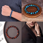 Natural Stone Beaded Bracelet Set 10pcs 8mm Round Elastic for Men Women - Boho Stackable Stretch Bracelets Unisex Healing Crystal Gemstone Wrist Jewelry for Festival, Birthday & Holiday Gift