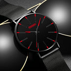 Men's Classic Quartz Watch with Stainless Steel Mesh Band – Black Dial Analog Digital Display, Date Day Stopwatch Chronograph, Scratch-Resistant Glass, Elegant Minimalist Dress Watch for Everyday Formal Wear, 5 Colors