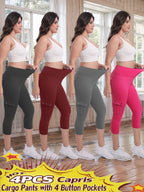 Women's High Waist Yoga Capri Pants 4-Pack 4-Way Stretch Butt Lifting Tummy Control 4 Pockets - Workout Running Sports Leggings S-XXL All Season
