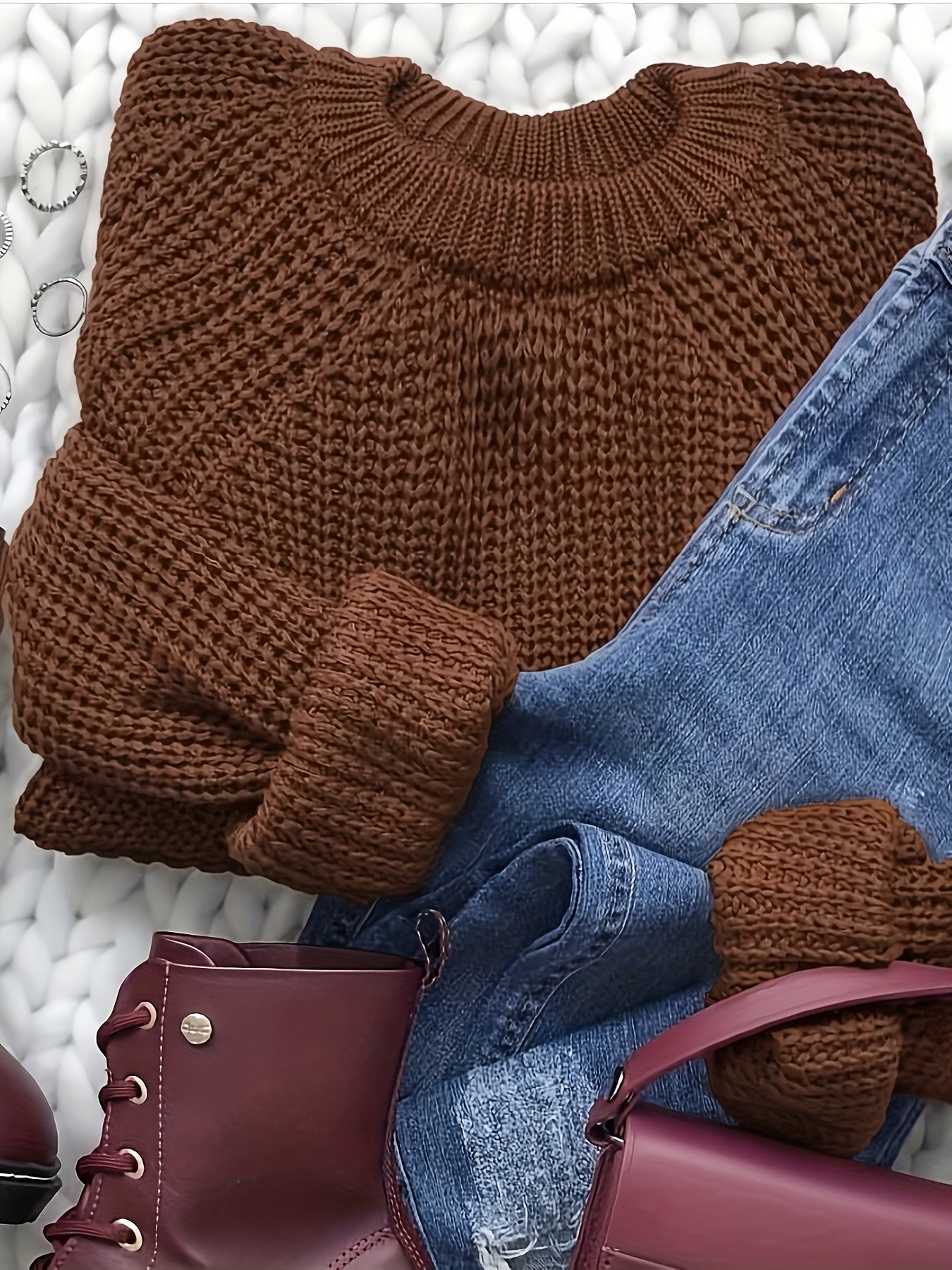 Women's Oversized Pullover Sweater – Soft Round Neck Long Sleeve Loose Fit Knit Sweater, Cozy Solid Color Fall Winter Top, Casual Commute Blouse, Sizes S-XL, Burgundy Black Navy Coffee