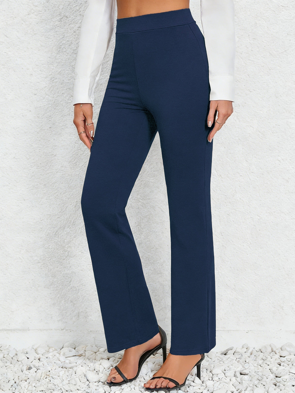 Women's Elastic Waist Straight-Leg Pants – Four-Way Stretch 95% Polyester Loose Fit Machine Washable All-Season Casual Trousers