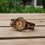 Natural Wood Watch for Men – Hollow Arabic Dial Quartz Wooden Timepiece, Handcrafted Unique Grain Wristwatch, Perfect Gift for Men, Boys, Fathers & Sons on Birthday or Father's Day
