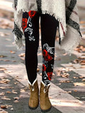 Women's Rose Print Bodycon Leggings Black Romantic Floral Sexy Curve-Hugging Stretch Pants All Season Machine Washable S M L XL XXL
