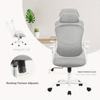 Ergonomic High-Back Mesh Office Chair with Flip-Up Arms Adjustable Headrest Lumbar Support & Wheels - Rolling Computer Desk Chair for Home Office Bedroom Study Pink Grey Black