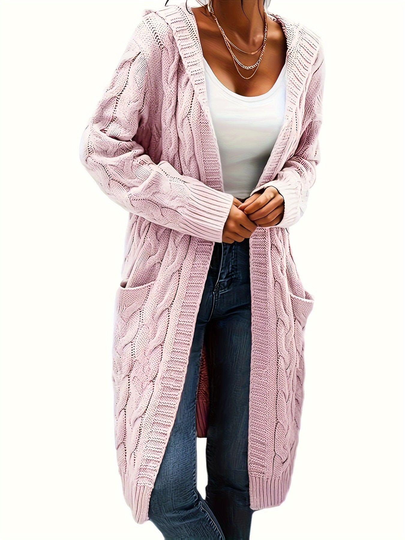 Women's Collarless Knit Cardigan – Minimalist Solid Color Polyester Casual Open Layer for Fall & Winter in 19 Colors