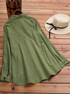 Women's Long Sleeve Striped Button-Up Shirt Lapel Collar Faux Pocket Casual Loose Blouse Top Yellow Olive Green Spring Fall S M L XL XXL