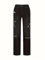 Women's Ripped Flare Wide Leg Jeans – Distressed Stretch Denim, Fashion Streetwear Casual Pants, Light Blue & Dark Blue, Sizes XS-XXL
