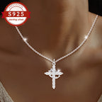 S925 Sterling Silver Cross Crown Pendant Necklace for Women – Vintage Luxury Hypoallergenic Jewelry for Daily Wear, Vacation & Banquet, Elegant Gift