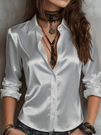 Women's Satin Shirt Elegant Commuter Blouse All Season Temperament Button-Down Top Silky Smooth Office Work Casual Wear S M L XL XXL