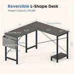 L-Shaped Corner Desk 50 Inch – Gaming & Home Office Computer Desk with CPU Stand, Side Bag & Wooden Desktop, Reversible PC Writing Study Table for Home Office, Dorm & Small Spaces