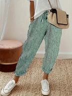 Women's High-Waisted Wide Leg Pants - Casual Loose Fit Side Stripe Trousers, Lightweight Breathable Polyester Fabric for Everyday Wear, Sizes S-XXL, Black Brown Green Blue Red