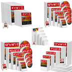 Stretched Canvas Multi-Pack Primed White 100% Cotton – Round Rectangular and Square Sets in 10 15 and 20 Pieces – Artist Canvas Boards for Acrylic Oil Painting Pouring and Mixed Media