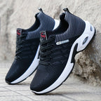 Men's Air Cushion Athletic Sneakers – Breathable Lace-Up Casual Sports Shoes with Slip-Resistant Sole, Black & White or Black Blue, Sizes US 6.5–11.5, Sporty Urban Style