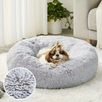 Donut Dog Bed & Cat Bed Soft Faux Fur Plush Round Pet Cushion - Warm Fluffy Calming Dog Crate Mat for Small Medium Large Dogs & Cats, Multiple Sizes 15"-31"