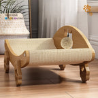 Natural Sisal Cat Scratcher Lounge Chair with Hanging Ball Toy – Solid Wood Curved Cat Bed Scratching Pad, Anti-Scratch Kitty Sofa, Furniture Protector for Indoor Cats