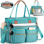 Women's Diamond Pattern Tote Bag – Multi-Compartment Laptop Work Bag, Wear-Resistant Commuter Teacher Bag, Stylish Professional Shoulder Bag for Office, School & Travel
