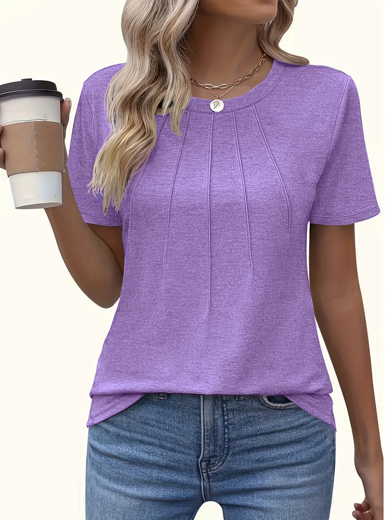 Women's Solid Color Round Neck Short Sleeve T-Shirt Casual Loose Relaxed Fit Micro Stretch Lightweight Summer Top Machine Washable S M L XL XXL