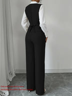 Women's 2-Piece Sleeveless Single-Button Vest & High Waist Wide Leg Pants Set – Solid Color Elegant Chic Office Casual Outfit for Spring Summer