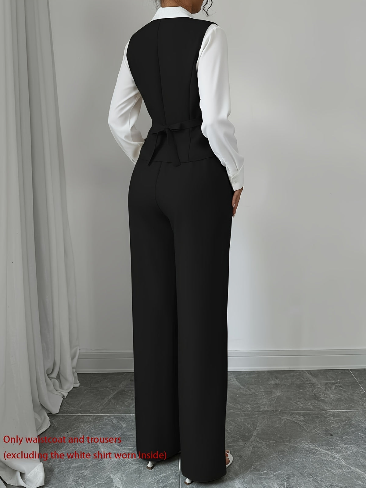 Women's 2-Piece Sleeveless Single-Button Vest & High Waist Wide Leg Pants Set – Solid Color Elegant Chic Office Casual Outfit for Spring Summer