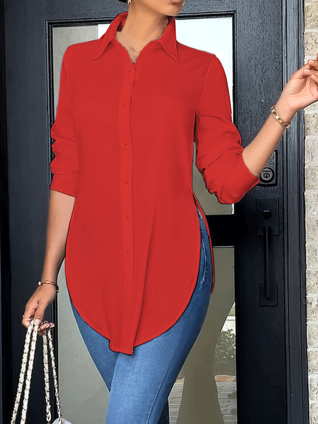 Women's Elegant Long Sleeve Button-Front Blouse | Non-See-Through Office Shirt with Side Slit | All-Season Professional Casual Top | Easy-Care Ladies Work Blouse | XS-XXL Multi-Color
