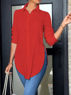 Women's Elegant Long Sleeve Button-Front Blouse | Non-See-Through Office Shirt with Side Slit | All-Season Professional Casual Top | Easy-Care Ladies Work Blouse | XS-XXL Multi-Color