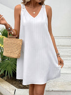 Women Elegant V-Neck Sleeveless Dress Solid Color Lace Detail Above Knee Spring Summer Date Night Dress Apricot Light Green Champagne White Black S M L XL XXL