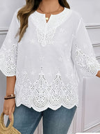Women's V-Neck Floral Lace Contrast Shirt Elegant Woven Blouse for Spring Summer Fall Formal Casual Wear S-XXL